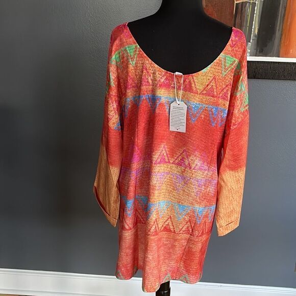 Made with ❤️ multicolor 3/4 cuffed sleeve kaftan style top. NWT. XXL. - Picture 4 of 6